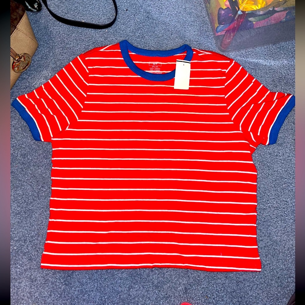 Women’s Small Red, White & Blue striped Short Sleeve Short- **NEVER WORN**- S